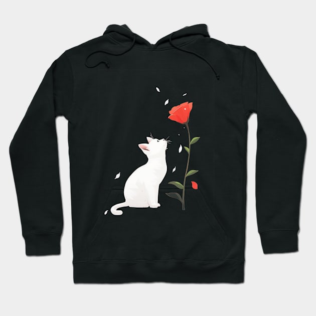 White Cat and Rose Simple and Clean Hoodie by Vlaa